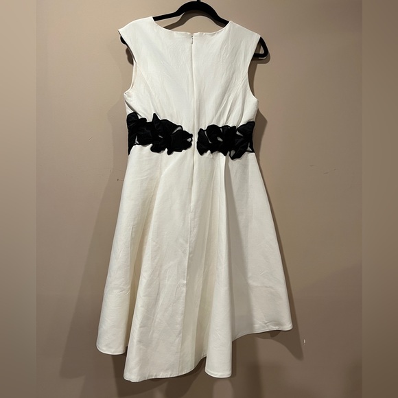 Halston Heritage designer dress with beautiful black detail sinching waist sz 10 - Picture 2 of 2